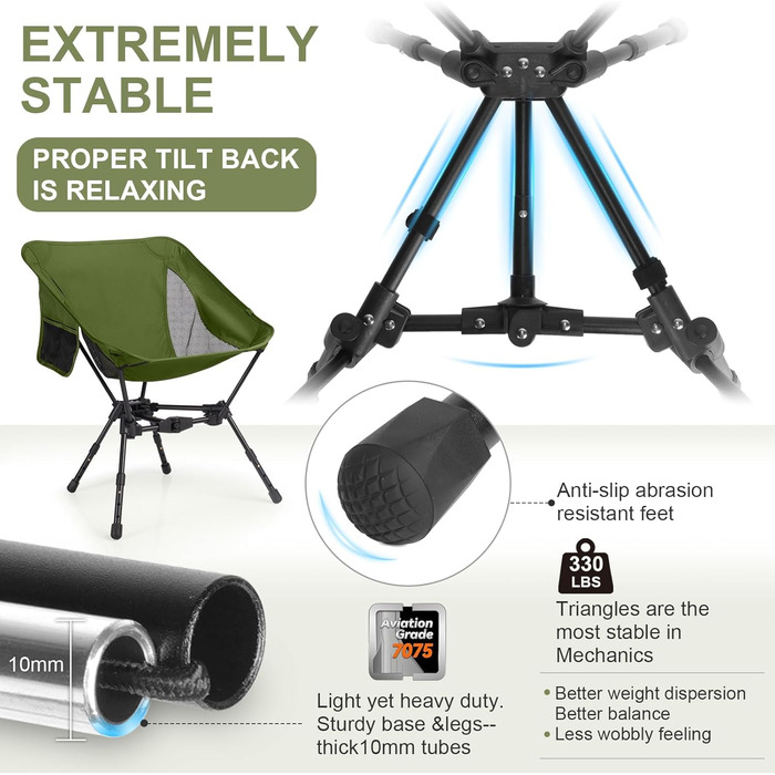 Складний туристичний стілець TOPCHANCES, 150 кг, армійний, з кишенею, дихаюча сітка для пікніків та відпочинку на природі