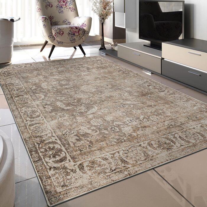 TALETA Kitchen Runner Washable Non-Slip, Colorful Rug Runner Hallway, Kitchen Rug, Vintage Bed Runner, Rug Runner Hallway, Kitchen, Entrance, Brown Rug, 80 x 150 cm Brown 80 x 150 cm