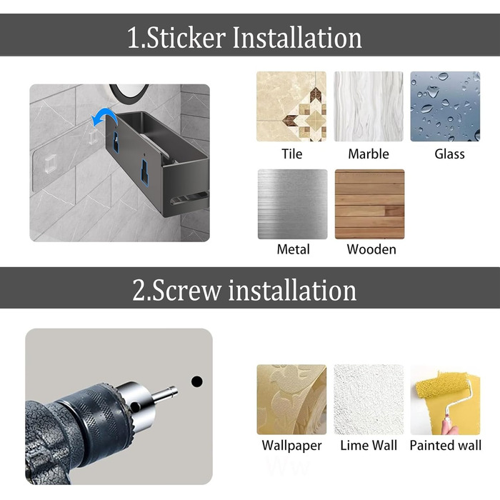 Набір полиць для ванної кімнати (5 шт.) з мильничкою та тримачем для зубних щіток, без свердління, сірий