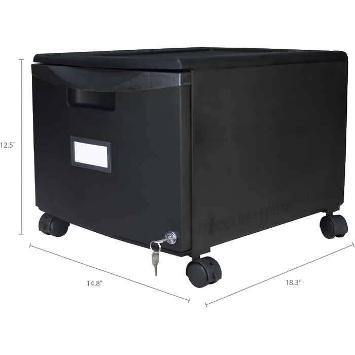 Металевий офісний шафа Storex з 1 шухлядою, замком і ключем, 37x32x46 см, чорний/темно-сірий