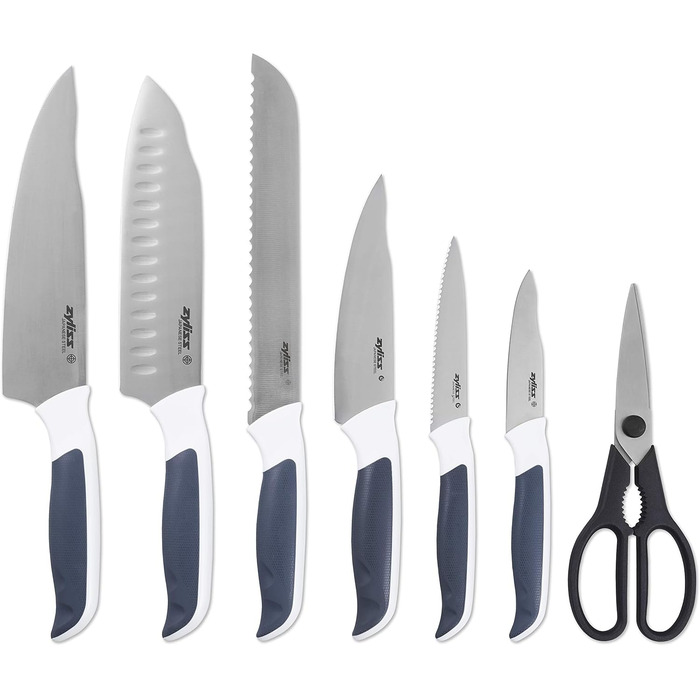 Zyliss Comfort Knife Block Set - 7 Piece Japanese Stainless Steel Kitchen Knife Set with Block, Dishwasher Safe, 5-Year Warranty