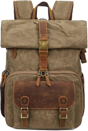 Рюкзак для фотокамери Vmokki Rolltop з водонепроникним покриттям, великий, з швидким доступом, анти-крадіжка, тримач для штатива, відділення для ноутбука. Підходить для дзеркальних фотоапаратів, аксесуарів (Хакі)