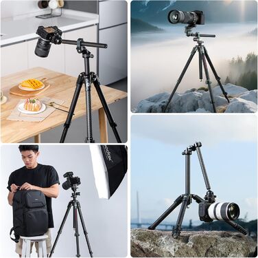 Штатив для камери ULANZI JJ05 GlideGo 184 см з карбону, складаний, з поворотним центральним стовпом, легкий, для DSLR, 360° кульковий голівкою, швидка пластина, вантажопідйомність 18 кг