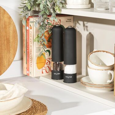 Набір електричних мельниць для солі та перцю Salter – зручне управління однією рукою, керамічний млин, регульований ступінь помелу, стильний чорний корпус з підсвічуванням
