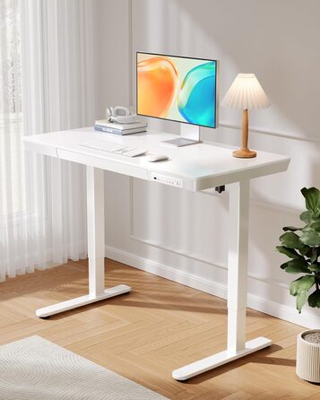 Електричний стіл ErGear 120x60 см з регулюванням висоти, шухлядою і цільною білою дерев'яною стільницею для дому та офісу
