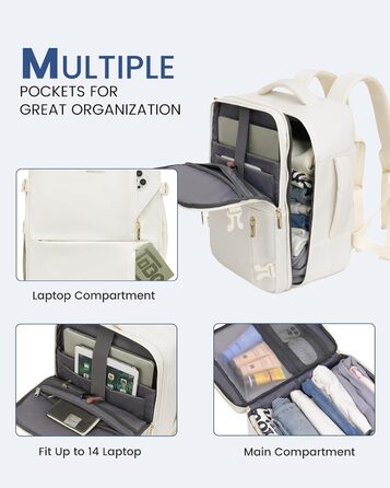 Рюкзак LOVEVOOK для жінок, ручна поклажа, 40x30x20 см, 24л, для ноутбука 14 дюймів, для подорожей, бізнес-рюкзак, бежевий