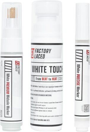FACTORY LACED Sneaker Cleaner White Set including White Touch-Up Pen, Premium Midsole Marker, and Precise White Marker – Safe on Leather, Fabric, Nylon and more