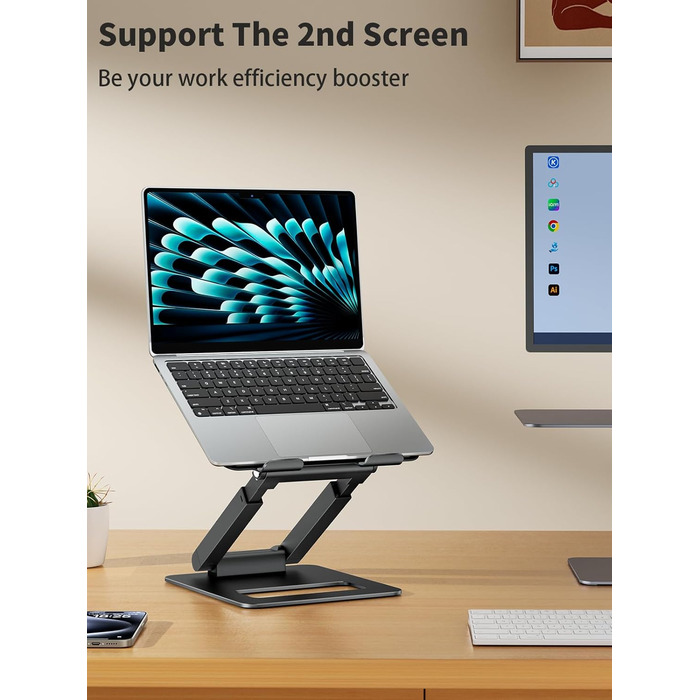 Adjustable Laptop Stand for Desk - Telescopic & Ergonomic Design - Fits 10-17 inch Laptops (Black)