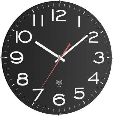 TFA Dostmann Analog Wall Clock Black with White Numbers, 60.3509, Radio-Controlled Wall Clock Ø31 cm, Modern Design for Living Room, Kitchen, Office, with Second Hand