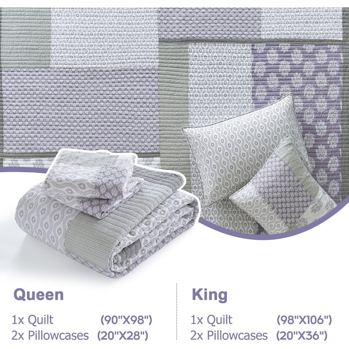 Комплект постільної білизни Finlonte Quilt Twin (1.5) з бавовни, блакитно-сіро-білий, легкий, двосторонній, для всіх сезонів, 2-х частинний (178x218 см)