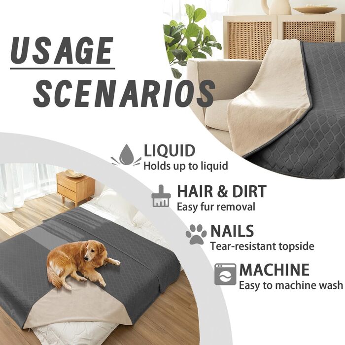 Водонепроникний килимок для собак, 127x152 см. Підходить для великих собак, миючий, для активного відпочинку. Також підходить для котів та як чохол на диван. Колір: сірий+бежевий (темно-сірий+бежевий, 60x80 см)