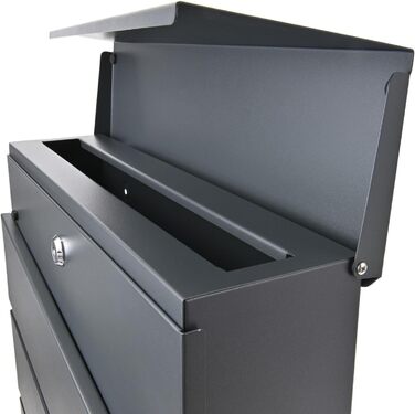 Поштова скринька Verda Anthrazit з газетницею, порошкове покриття AkzoNobel, 2 ключі, табличка з ім'ям, персоналізована, дизайнерська настінна, нержавіюча сталь (Sn3645-1)