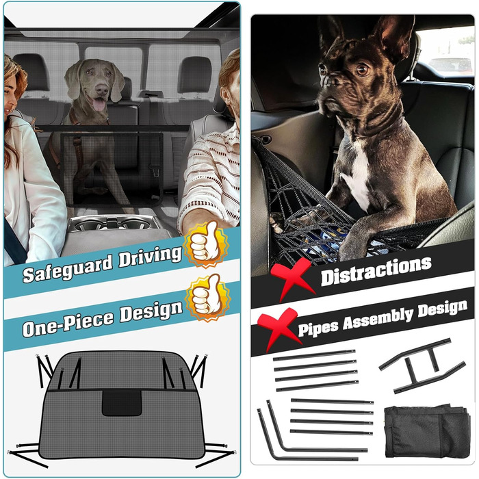 Сітчаста перегородка для собак у автомобіль Mixsuper, 133,1 см, для позашляховиків, пікапів та авто, міцна, чорна (Large)