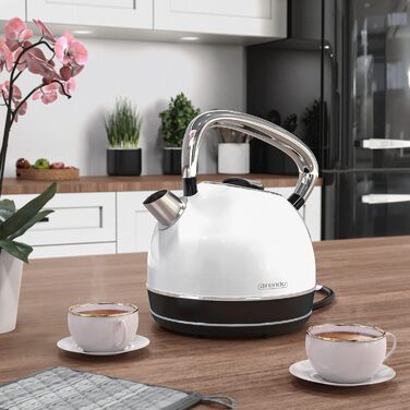 Arendo Retro Stainless Steel Kettle - 1.7L Electric Kettle with Replaceable Scale Filter - Cool Grey - Automatic Shutoff