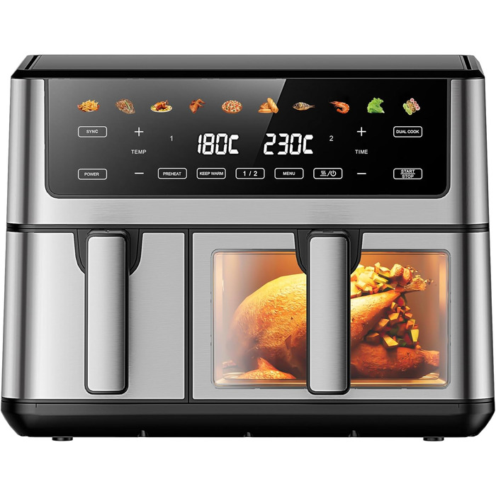 Фритюрниця Extralink 1400W з гарячим повітрям, 4.2L, 10 функцій приготування, LED-дисплей, економна, 90% менше жиру