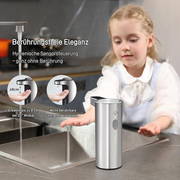 Automatic Soap Dispenser with Window - Infrared Sensor, 250ml, USB Rechargeable, Waterproof, Adjustable Dosage, Drip-Free, for Kitchen & Bathroom - Matte Black (Silver)