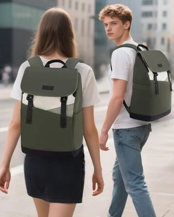 LOVEVOOK Рюкзак для ноутбука 15.6 дюймів, жіночий/чоловічий, для підлітків, універсальний, водонепроникний, для школи, університету, подорожей, роботи, зелений, бежевий, чорний, білий