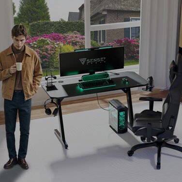 Ергономічний ігровий стіл SENSE7 для ПК з поверхнею з вуглецевого волокна, 140x60 см, класичний дизайн