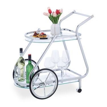 Relaxdays Chrome and Glass Serving Trolley