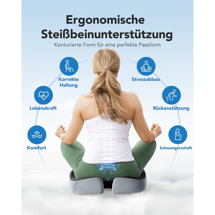 Подушка для офісного крісла HUANUO: велике сидіння з піною з пам'яті. Зняття напруги з попереку та куприка. Підходить для офісних крісел, автомобільних сидінь та крісел-колісних. Ідеально для тривалого сидіння. Не слизька.