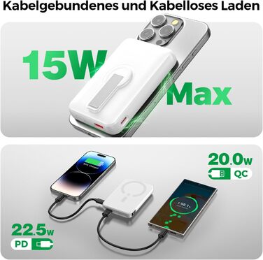 Пауербанк MagSafe, 12000mAh, 22.5W PD, USB-A, бездротова зарядка, Type-C, LED, для iPhone 17/16/15/14/13/12/Pro/Pro Max, білий