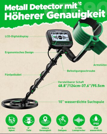 Металошукач для дорослих та дітей: професійний, водонепроникний, з котушкою 10” та лопатою. Ідеальний для пошуку золота на пляжі.