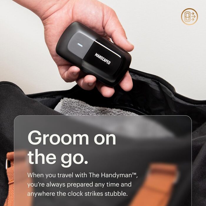The Handyman™ by MANSCAPED®: Travel Shaver, Lightweight Rechargeable Electric Shaver with USB-C Charging Cable for On-the-Go, Washable, with Long Hair Trimmer and Foil Shaver Head.
