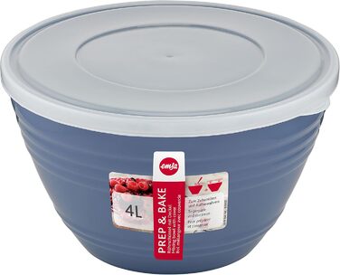 Emsa Prep&Bake Plastic Mixing Bowl 4.15 L, with a preserving lid for refrigerator storage, non-slip base, perfect stability when mixing, dishwasher-safe, stackable K32541