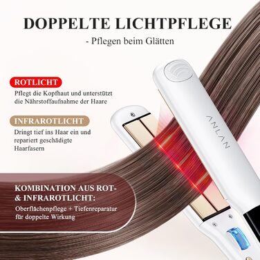 ANLAN 2-в-1 випрямляч та завивачка для волосся, професійний іонізатор, антистатичний, з червоним та інфрачервоним світлом, для гладкого та блискучого волосся, керамічне покриття 150-230°C, LCD-дисплей