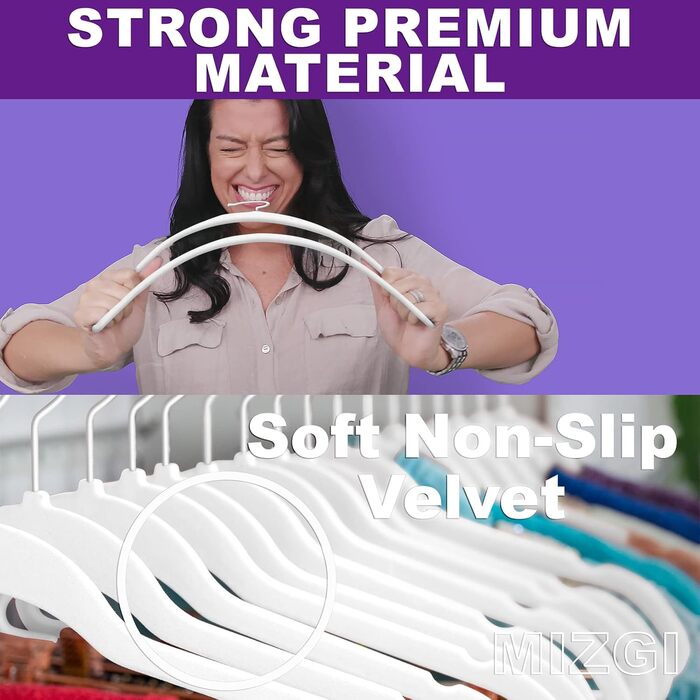 Набір велюрових плечиків для одягу MIZGI (30 шт.) - міцні, неслизькі, з гачками рожевого золота, економія місця, універсальний розмір (білий, 60 шт.)