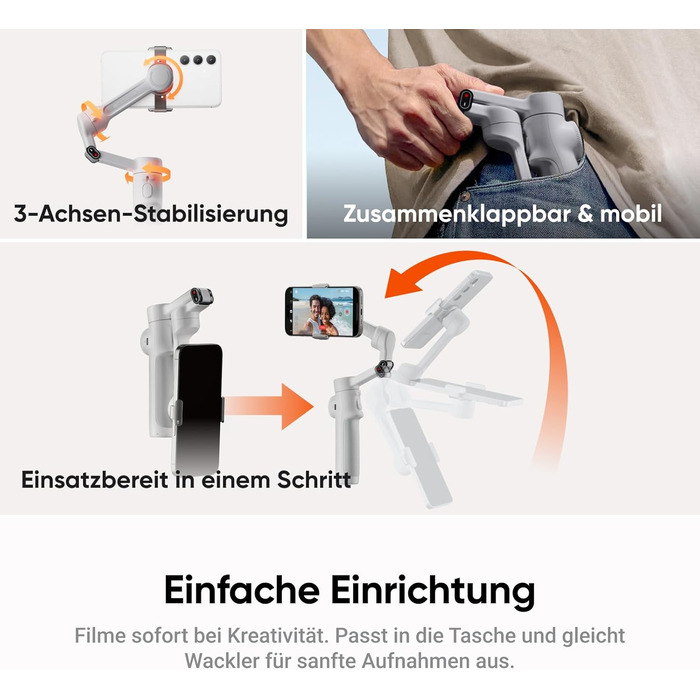 Insta360 Flow 2 Gray – Стабілізатор для смартфонів, Gimbal з AI-tracking, вбудований штатив/селфі-стік, пульт дистанційного керування, для iPhone/Android, сірий, Flow 2