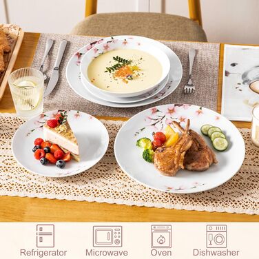 VEWEET ANNIE Набір посуду 18 предметів на 6 осіб, сучасний сервіз з порцеляни, 6 тарілок для їжі, десерту та супу, сервіз Annie