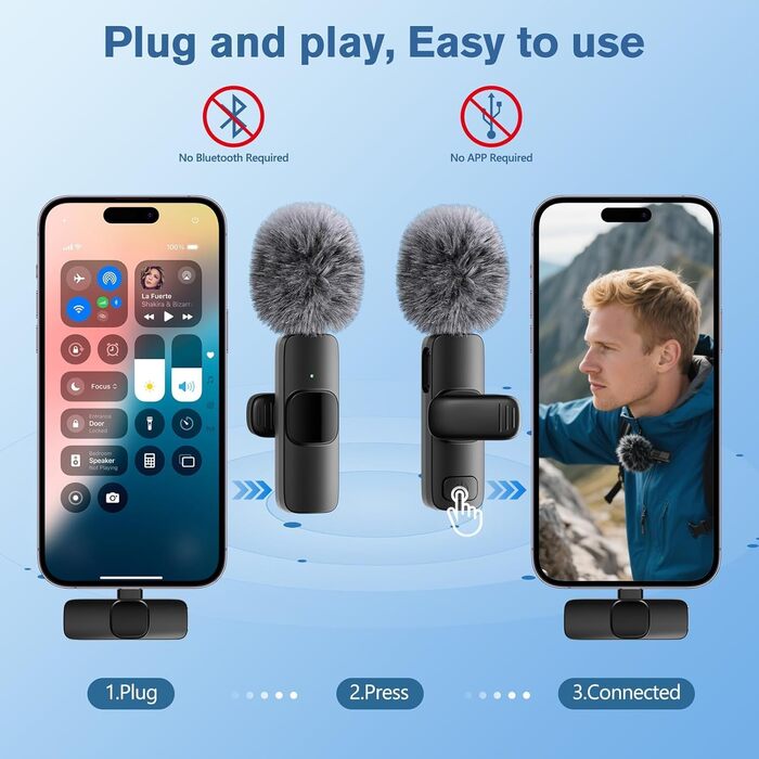 Мікрофон Lavalier Mini Mic Pro (2 шт.) з USB-C для iPhone, iPad, Android - для відео, інтерв'ю, подкастів, Vlog, TikTok, YouTube (сірий)