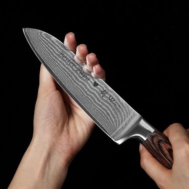 Японський ніж Santoku Wakoli EDIB з дамаської сталі (17 см) з VG10-серцем | Професійний кухонний ніж для приготування їжі | У подарунковій коробці з дерев'яною ручкою Pakkaholz