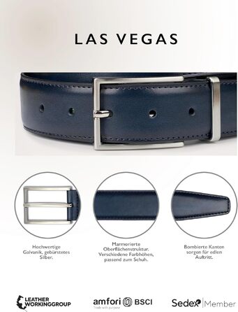 Чоловічий шкіряний ремінь FENIX LAS VEGAS з пряжкою, регульований, колір Midnight Blue (темно-синій), розмір 85