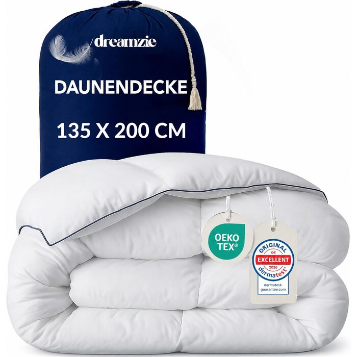 Зимова ковдра Dreamzie Komfort з пуху 135x200 см, щільність 650 г/м², тепла пухова ковдра для зими