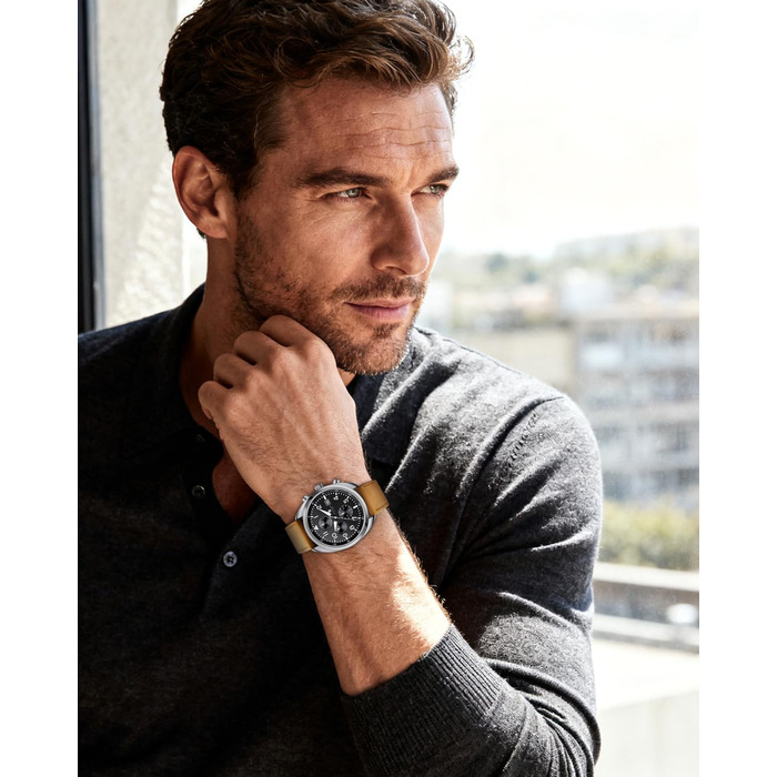 Чоловічий годинник SAPPHERO: кварцовий, аналоговий, з шкіряним ремінцем. Класичний бізнес-годинник, водостійкий (50 м), з арабськими цифрами, хронограф, стильний годинник для повсякденного носіння (срібний, чорно-коричневий ремінець, модель 2215)