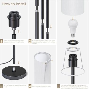 Світлодіодна торшер 9W з регулюванням яскравості, 3 колірні температури, Е27, абажур з льону, вимикач на корпусі, вінтажний дизайн, сірий