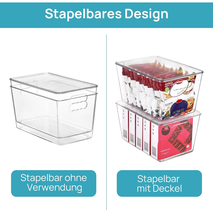 Vtopmart 6-Piece Storage Boxes with Lid, Stackable Plastic Boxes for Kitchen Storage & Organization, Perfect for Bathroom, Closet, Kitchen, Refrigerator, Closet Organization (L)