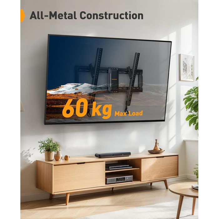 Настінне кріплення для телевізора Perlegear, похиле, 37-82 дюйми, LED/LCD/OLED/Plasma, VESA 600x400, до 60 кг