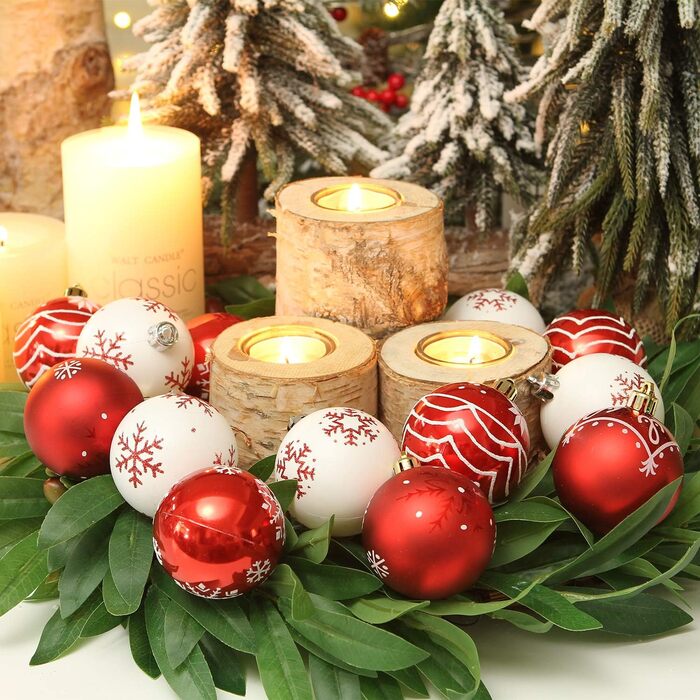 Набір прикрас для ялинки Sea Team: кульки та орнаменти, 60 мм, червоний та білий, 30 шт.