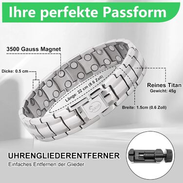 Браслет на магніті JEROOT з титану для чоловіків - здоров'я та енергія (3500 гаус)