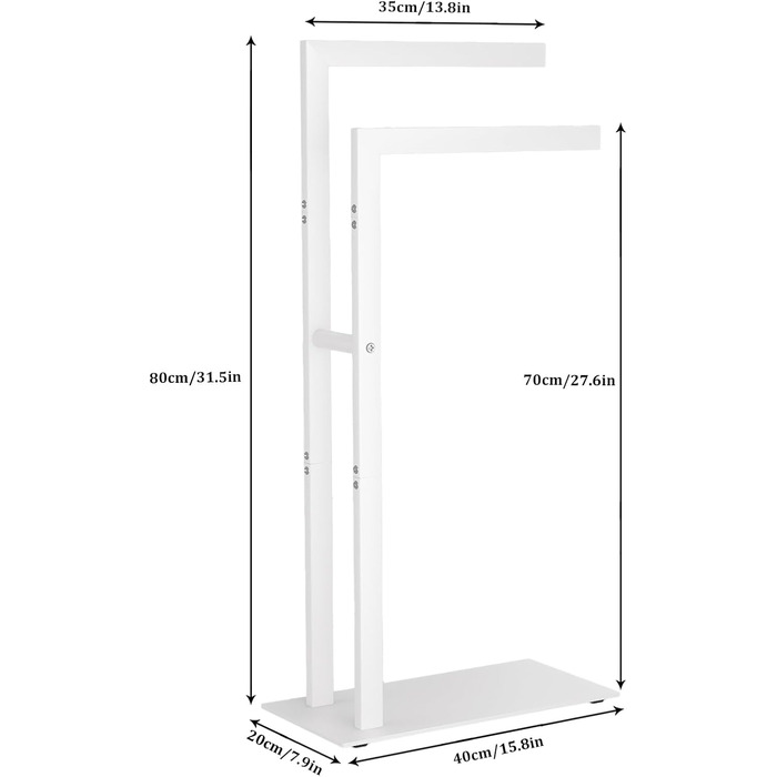 Підставка для рушників Yawinhe Freistehend, підставка для рушників стояча з нержавіючої сталі, 2 стійки, полиця для одягу у ванну кімнату, білий, 40x20x80 см, SMJ003W
