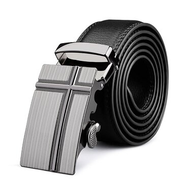 Чоловічий шкіряний ремінь на пряжці-защіпці (растубачка) 35 мм, чорний