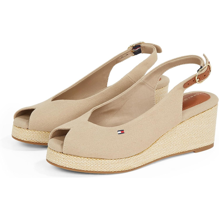 Сліпони Tommy Hilfiger Flag Mid Wedge Espad SLIN бежеві (40 EU) - жіночі сандалі на танкетці