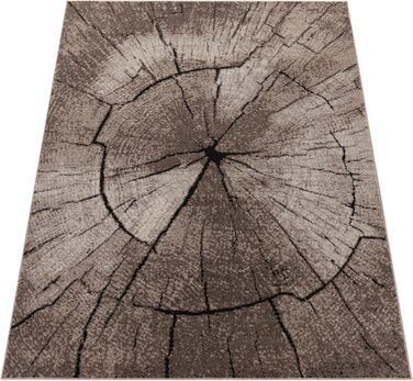 Paco Home Edler Designer Rug Living Room Wood Trunk Tree Look Natural Grey Brown Beige, Size: Ø 80 cm Round 80 cm (Round)