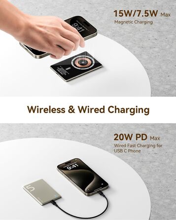 Power Bank Kuulaa Ultra Slim Magsafe, 5000mAh, Бездротова зарядка, Type-C, 20W, для iPhone 15/14/13/12 (Titanium)