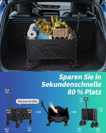 Візок-тележка Klein Kitsure складний з міцними пластиковими колесами, 71,1 x 43,2 x 91,5 см - для покупок, саду, кемпінгу, спорту та риболовлі, чорний