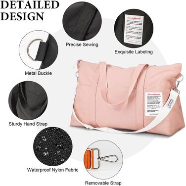 Спортивна сумка Flintronic для жінок, дорожня сумка-мішок, сумка на вихідні з чохлом для візка, водонепроникна, сумка для тренажерного залу, дорожня сумка, ручна поклажа для спорту, подорожей, літака (Рожева)