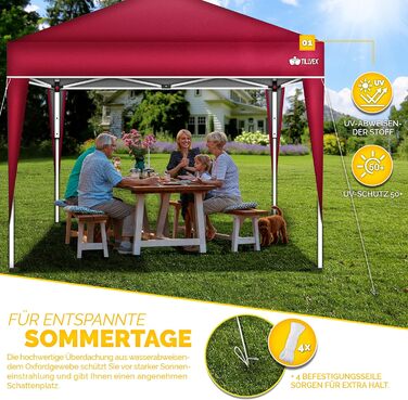 Gazebo Waterproof | Pop-Up Folding Gazebo Adjustable Height | Garden Tent UV Protection 50+ | Party Tent with Bag for Garden (3x3m, Red)